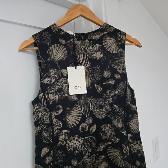 🆕️ CO Seashell Print Satin Sleevless Midi Dress in Black - Picture 6 of 15